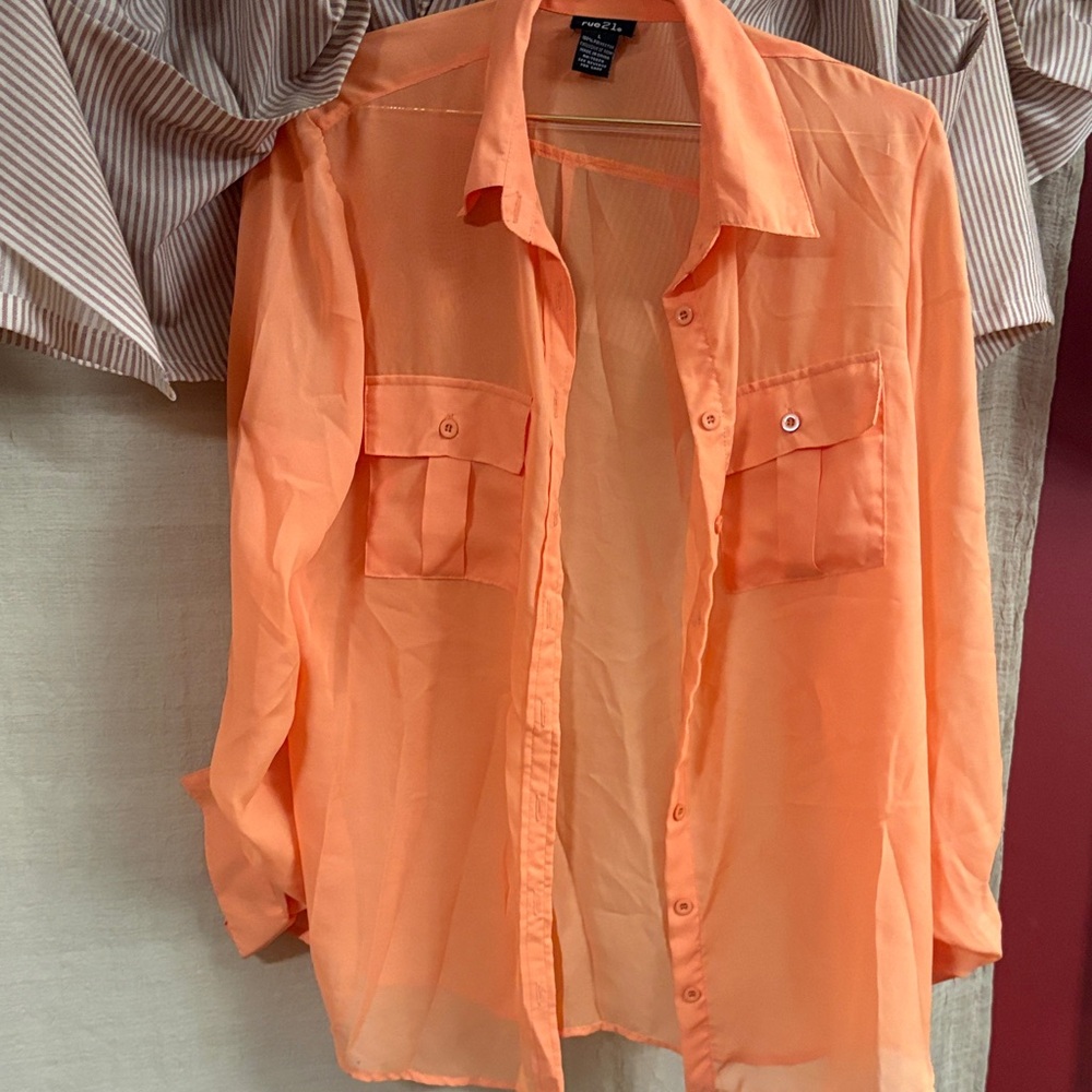 Forever 21 Men's Bright Orange Button Down Shirt